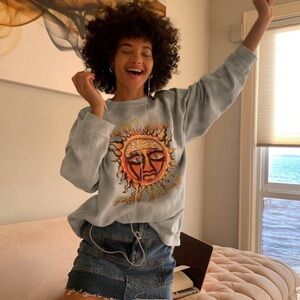 Urban Outfitters Gray and Orange Oversized Graphic Sweatshirt